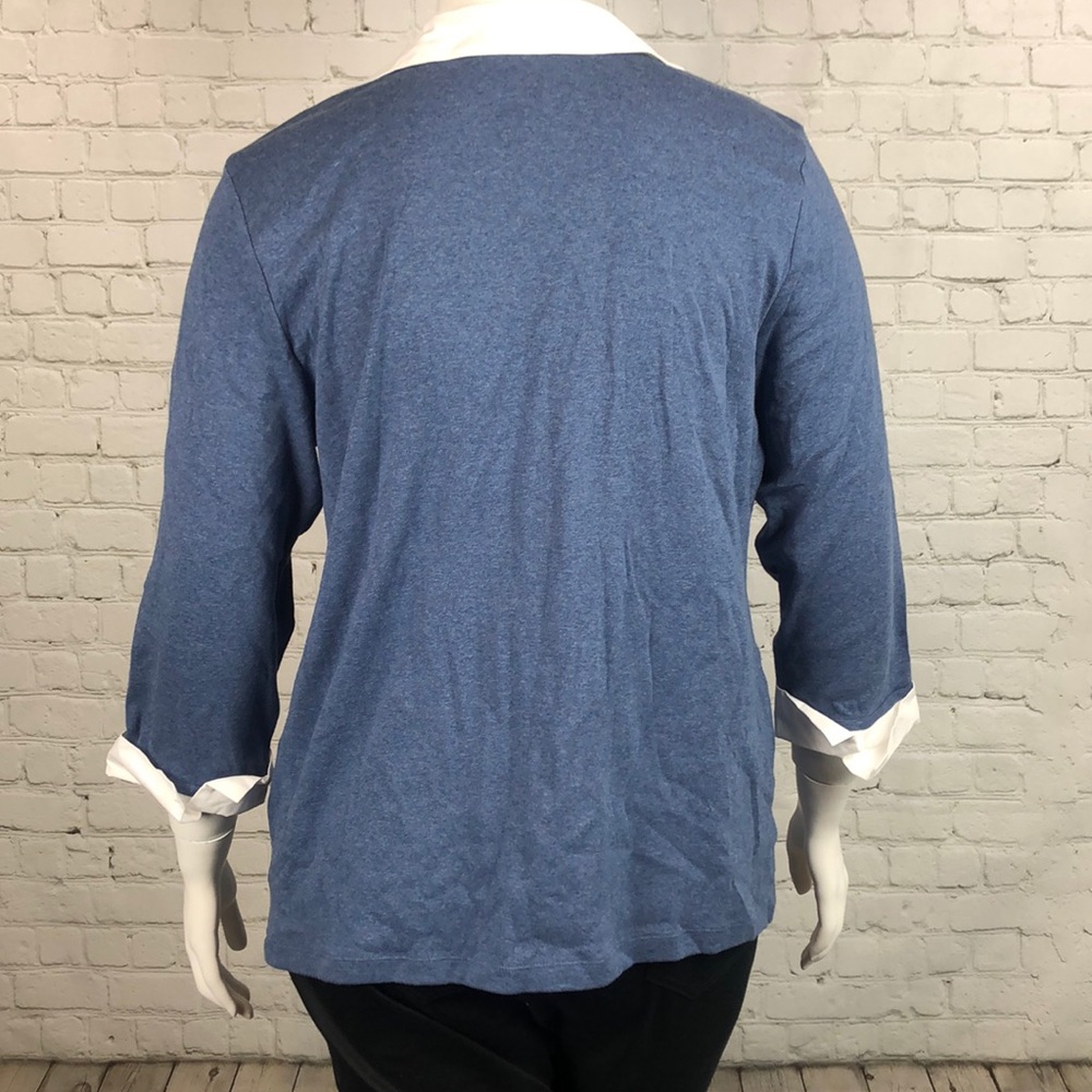 1X 3X Blue Heather Layered Look Top Plus Size - Picture 3 of 7